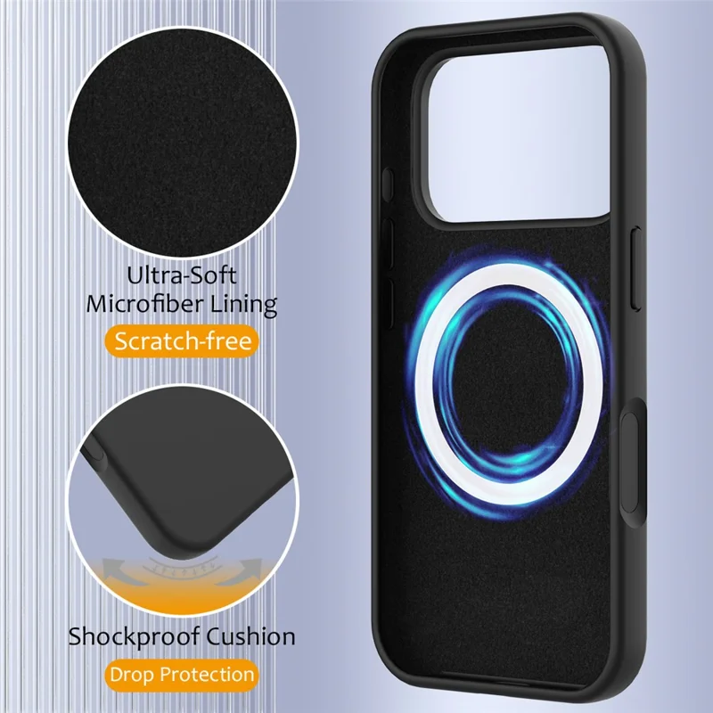 For iPhone 17 Pro Max Case Compatible with MagSafe Anti-Drop Liquid Silicone Phone Cover - Black