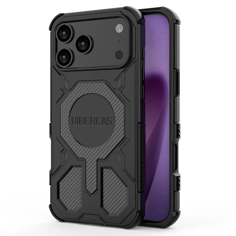 BIBERCAS J-16 Série Capa para iPhone 17 Pro Max Compatível com MagSafe Antiderrapante TPU + Capa de Celular PC - Preto