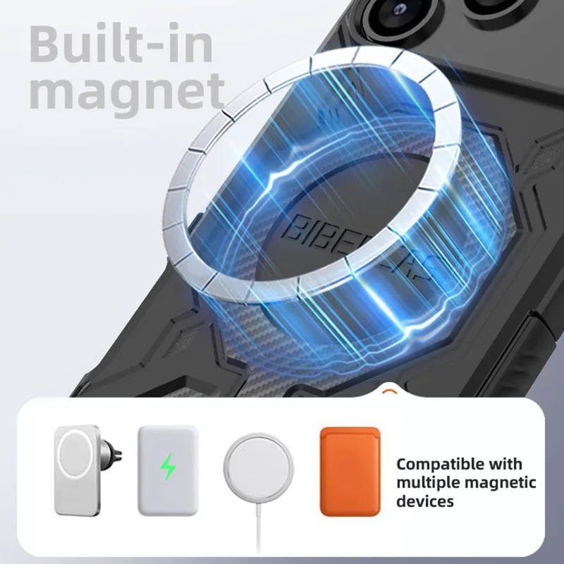 BIBERCAS J-16 Série Capa para iPhone 17 Pro Max Compatível com MagSafe Antiderrapante TPU + Capa de Celular PC - Preto