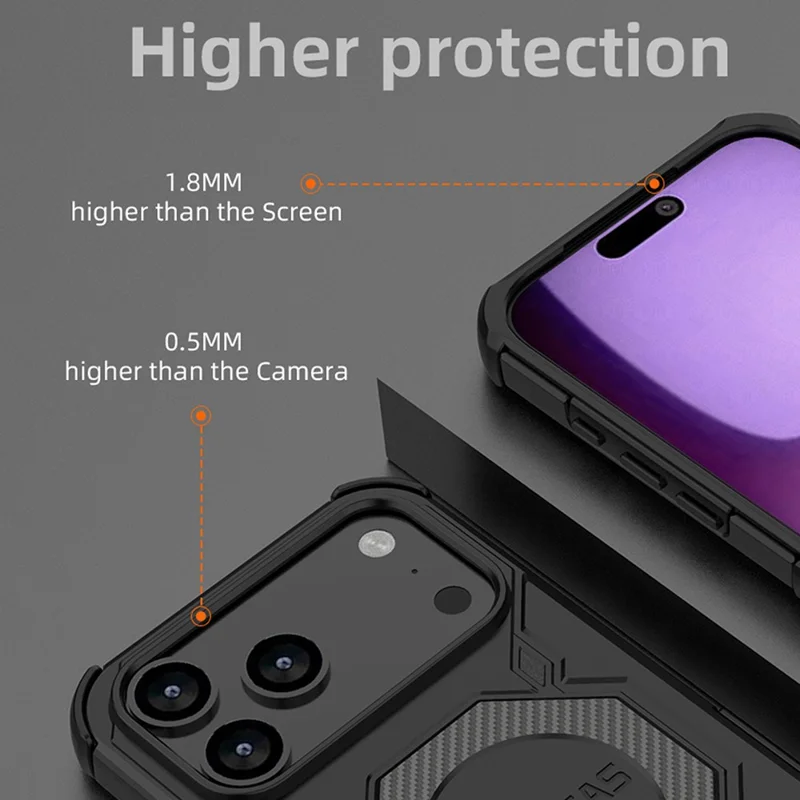 BIBERCAS J-16 Série Capa para iPhone 17 Pro Max Compatível com MagSafe Antiderrapante TPU + Capa de Celular PC - Preto