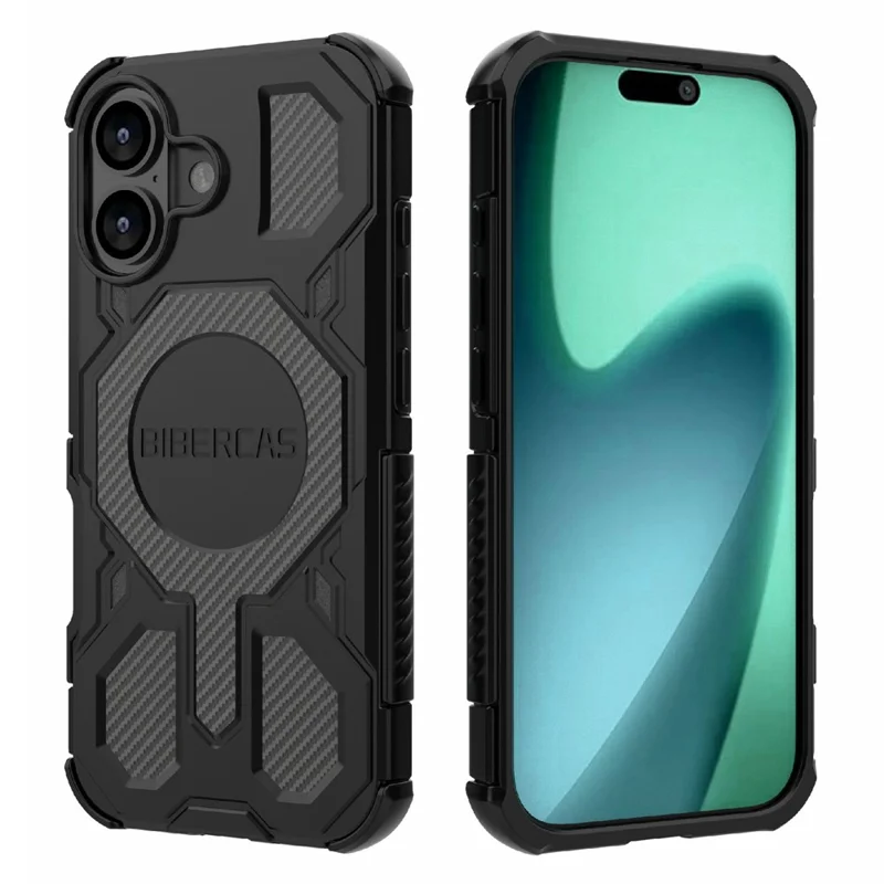 BIBERCAS J-16 Series Funda para iPhone 17 Compatible con MagSafe Antideslizante TPU + PC Carcasa para Móvil - Negro