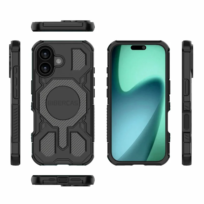 BIBERCAS J-16 Series Funda para iPhone 17 Compatible con MagSafe Antideslizante TPU + PC Carcasa para Móvil - Negro