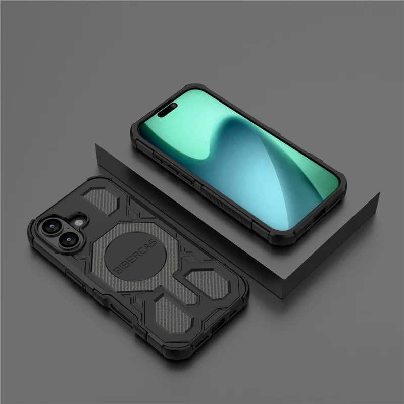 BIBERCAS J-16 Series Funda para iPhone 17 Compatible con MagSafe Antideslizante TPU + PC Carcasa para Móvil - Negro