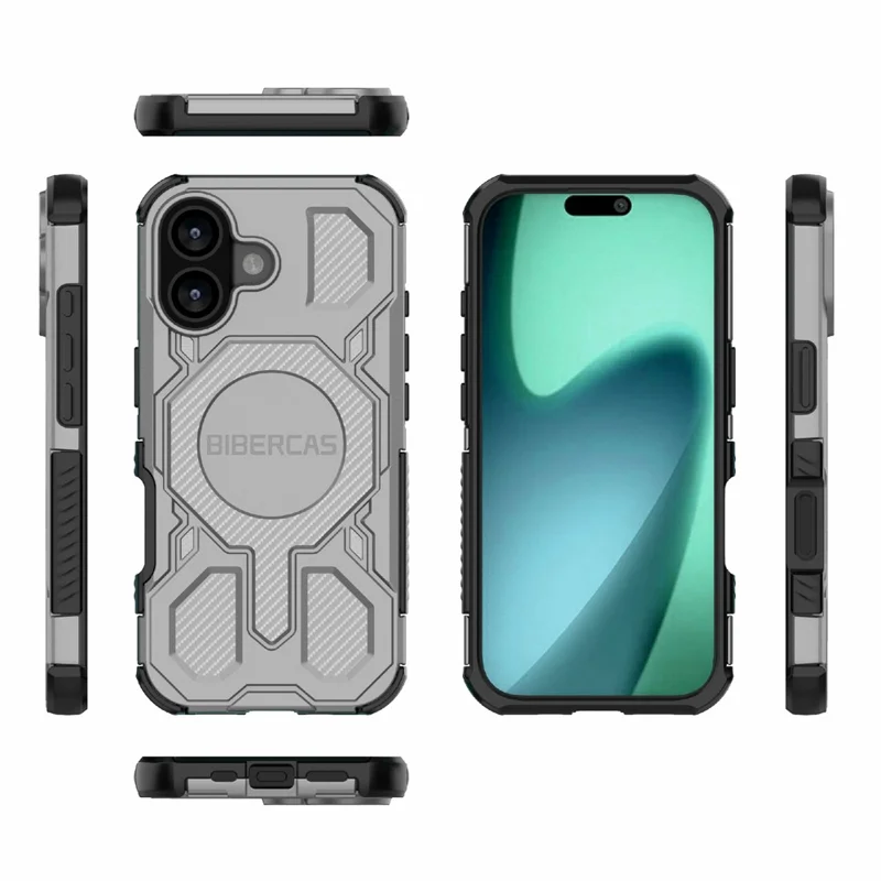 BIBERCAS J-16 Series For iPhone 17 Case Compatible with MagSafe Anti Drop TPU + PC Phone Cover - Grey