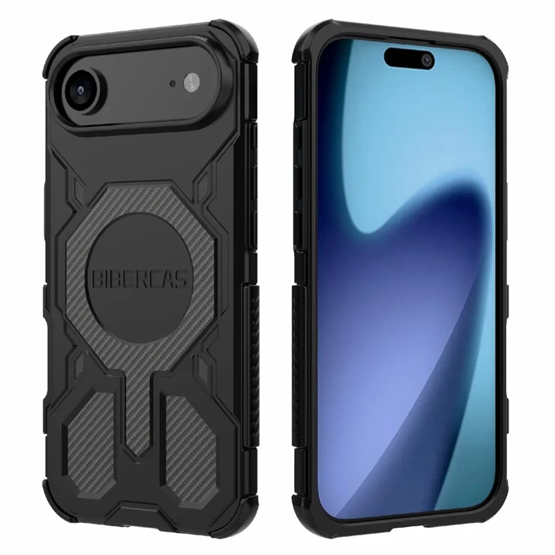 BIBERCAS J-16 Série Capa de Ar para iPhone 17 Compatível com MagSafe Antiderrapante TPU + Capa de Celular PC - Preto