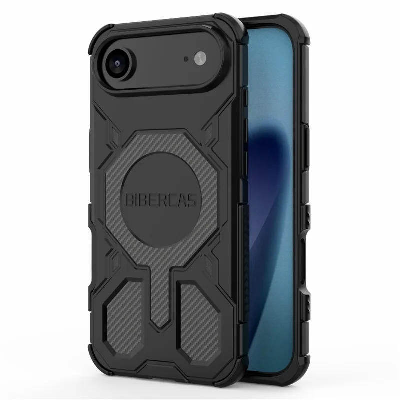 BIBERCAS J-16 Série Capa de Ar para iPhone 17 Compatível com MagSafe Antiderrapante TPU + Capa de Celular PC - Preto