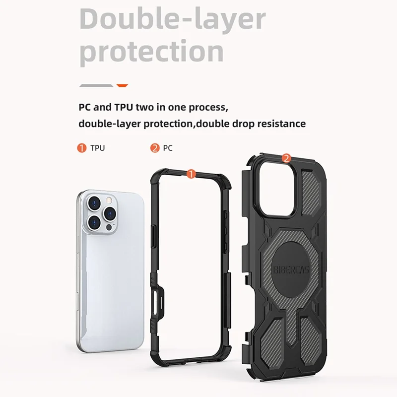 Funda BIBERCAS J-16 Series para iPhone 16 Pro Compatible con MagSafe Antigolpes TPU + PC - Negro