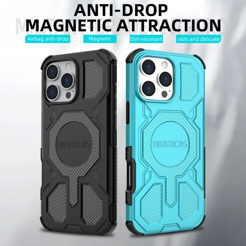 BIBERCAS For iPhone 16 Pro Max Case Compatible with MagSafe Anti Drop TPU + PC Phone Cover - Black