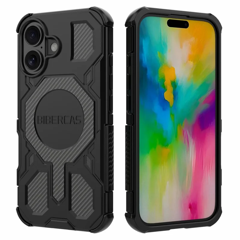 Funda BIBERCAS J-16 Series para iPhone 16 Compatible con MagSafe Antideslizante TPU + PC - Negro
