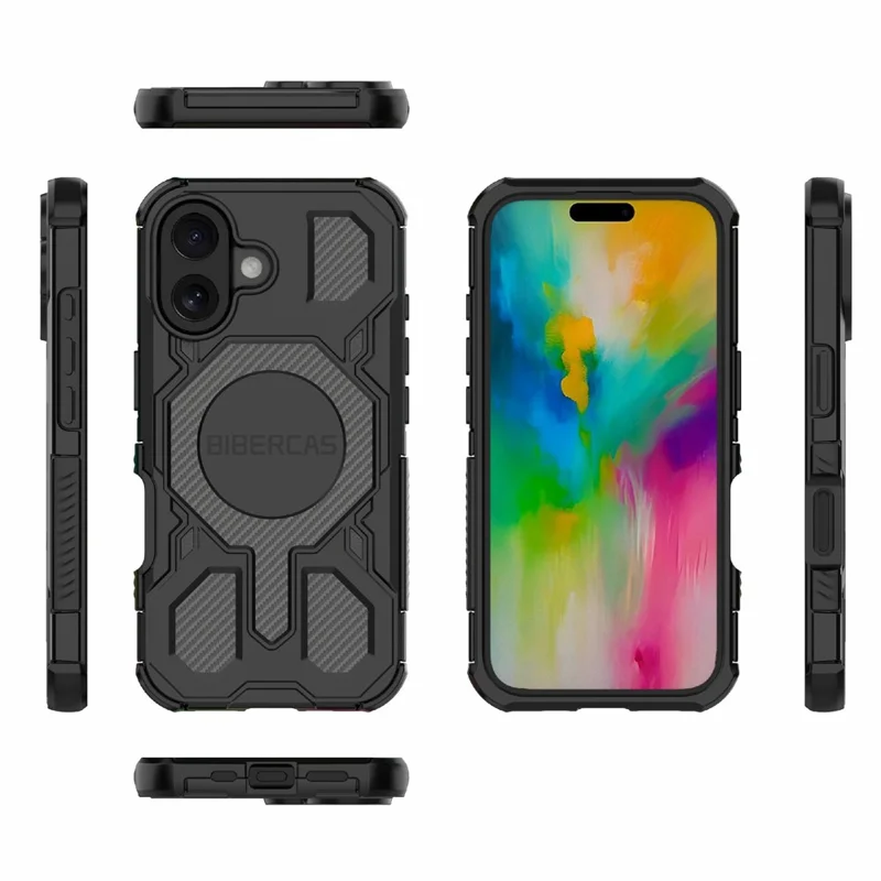 Funda BIBERCAS J-16 Series para iPhone 16 Compatible con MagSafe Antideslizante TPU + PC - Negro