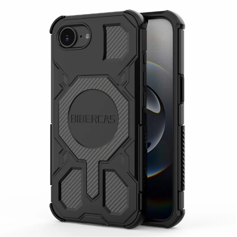 BIBERCAS For iPhone 16e Case Compatible with MagSafe Anti Drop TPU + PC Phone Cover - Black