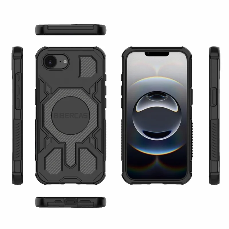 BIBERCAS For iPhone 16e Case Compatible with MagSafe Anti Drop TPU + PC Phone Cover - Black