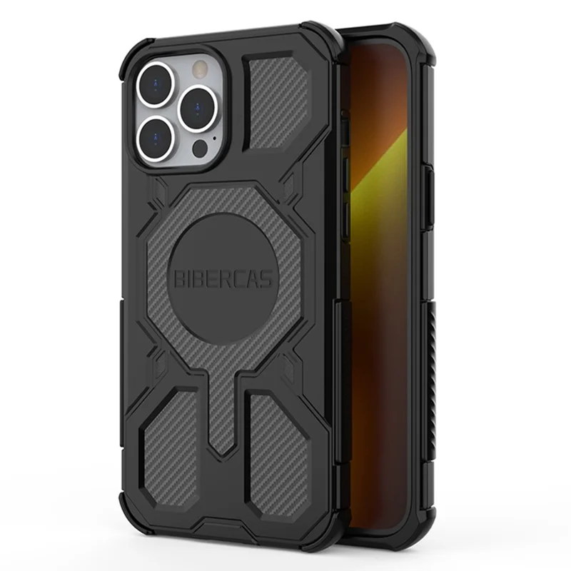 BIBERCAS J-16 Serie Hülle für iPhone 13 Pro, kompatibel mit MagSafe, stoßfest, TPU + PC Handyhülle - Schwarz