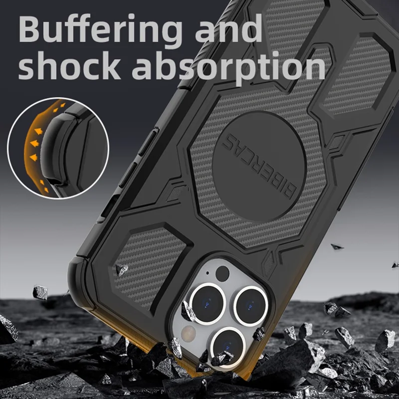 BIBERCAS J-16 Serie Hülle für iPhone 13 Pro, kompatibel mit MagSafe, stoßfest, TPU + PC Handyhülle - Schwarz