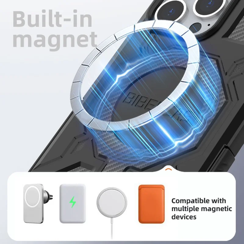 Чехол BIBERCAS J-16 Series для iPhone 13 Pro Max, совместимый с MagSafe, противоударный, из TPU + PC - Черный