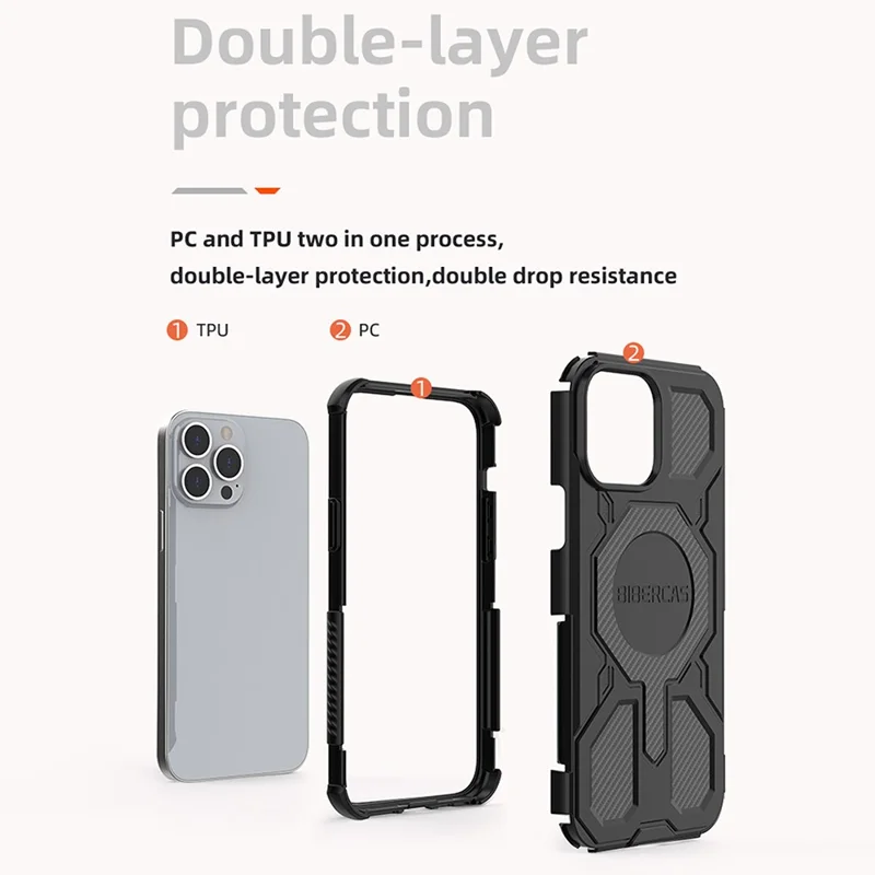 Чехол BIBERCAS J-16 Series для iPhone 13 Pro Max, совместимый с MagSafe, противоударный, из TPU + PC - Черный