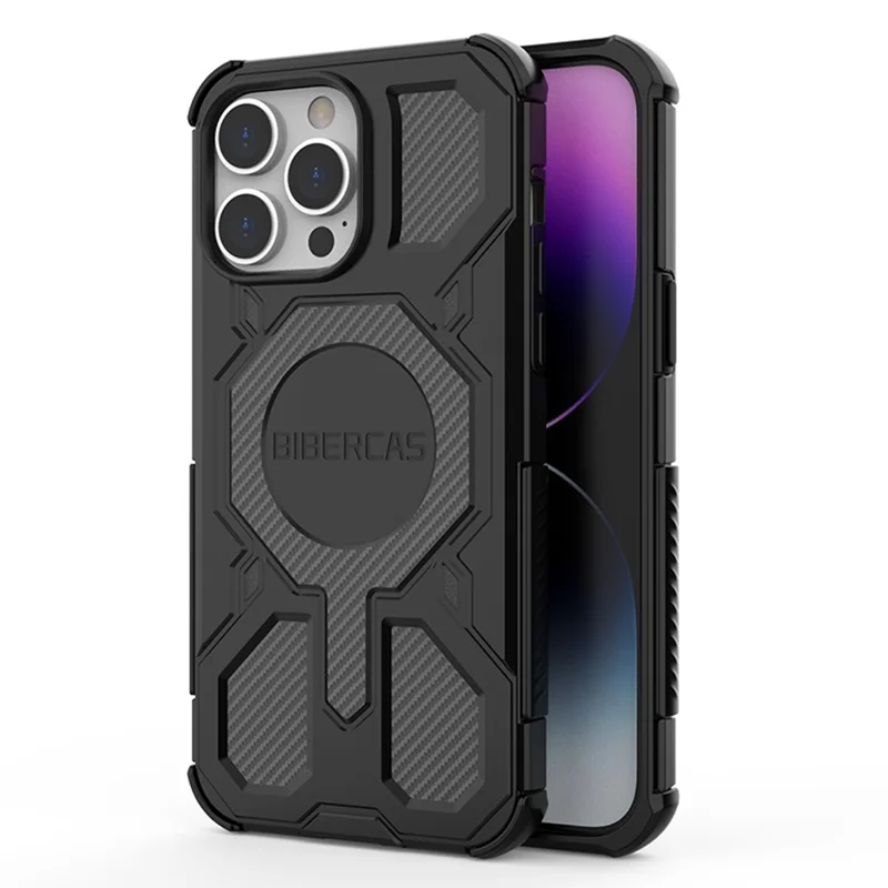 BIBERCAS J-16 Series Funda para iPhone 14 Pro Max Compatible con MagSafe Antigolpes TPU + PC - Negro