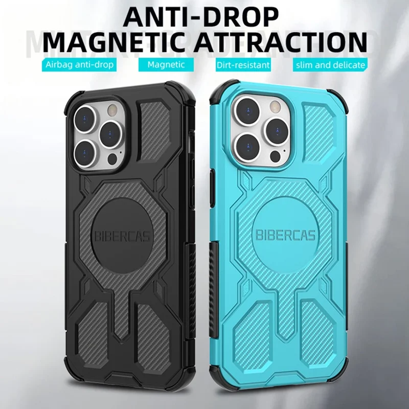 BIBERCAS J-16 Series Funda para iPhone 14 Pro Max Compatible con MagSafe Antigolpes TPU + PC - Negro