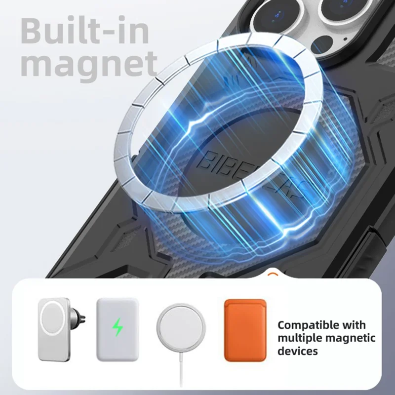 BIBERCAS J-16 Series Funda para iPhone 14 Pro Max Compatible con MagSafe Antigolpes TPU + PC - Negro