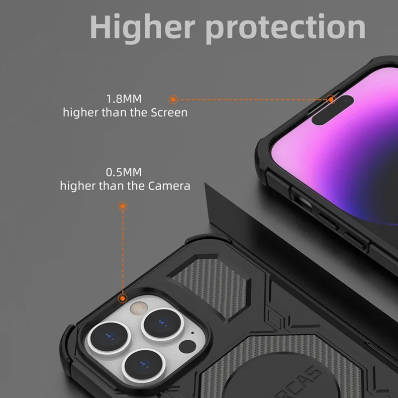 BIBERCAS J-16 Series Funda para iPhone 14 Pro Max Compatible con MagSafe Antigolpes TPU + PC - Negro