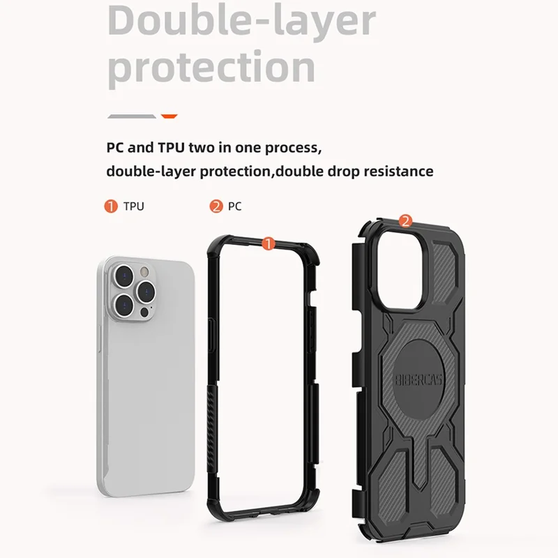BIBERCAS J-16 Series Funda para iPhone 14 Pro Max Compatible con MagSafe Antigolpes TPU + PC - Negro