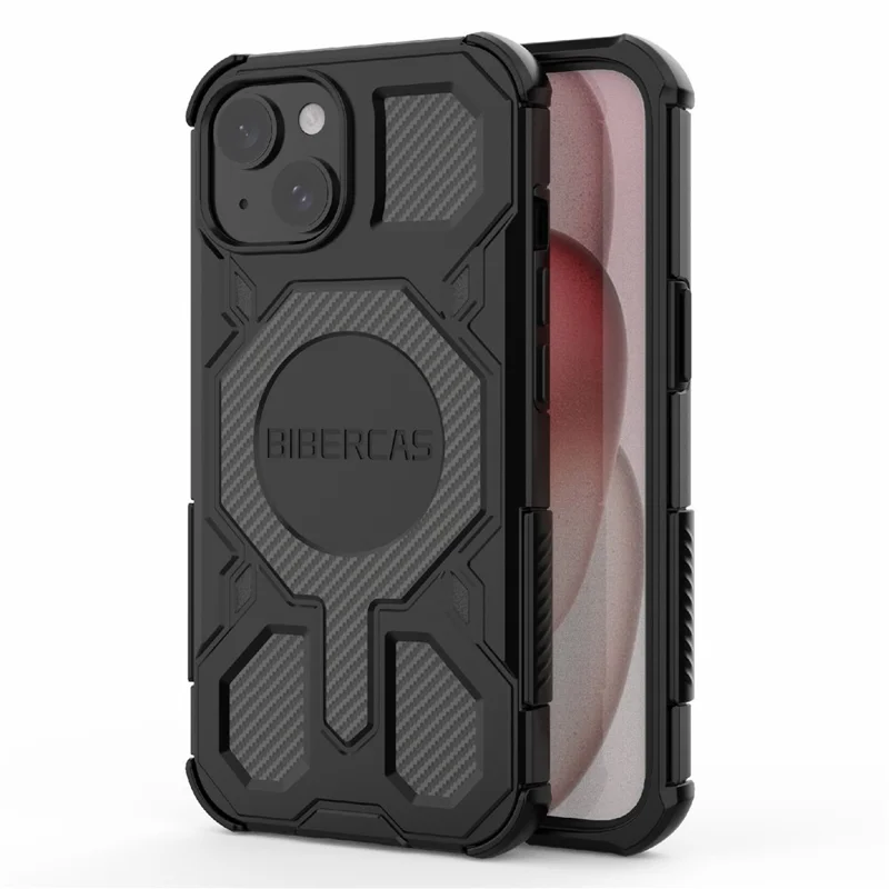 BIBERCAS J-16 Series For iPhone 15 Case Compatible with MagSafe Anti Drop TPU + PC Phone Cover - Black