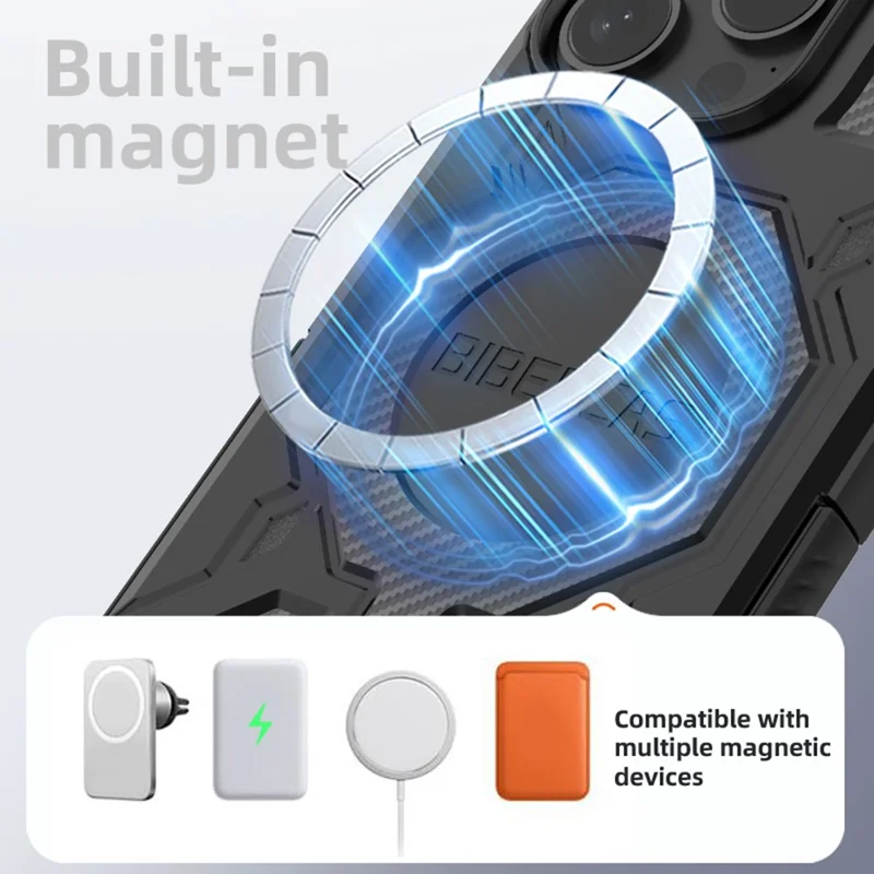 BIBERCAS J-16 Series For iPhone 15 Pro Case Compatible with MagSafe Anti Drop TPU + PC Phone Cover - Black