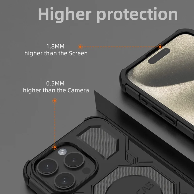 BIBERCAS J-16 Series For iPhone 15 Pro Max Case Compatible with MagSafe Anti Drop TPU + PC Phone Cover - Black