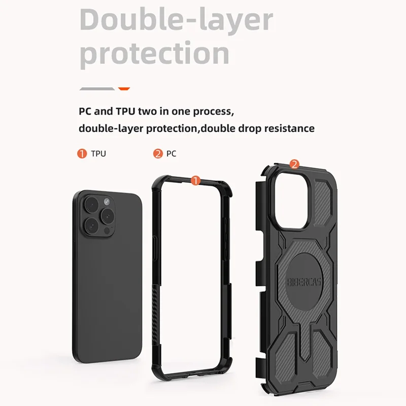 BIBERCAS J-16 Series For iPhone 15 Pro Max Case Compatible with MagSafe Anti Drop TPU + PC Phone Cover - Black