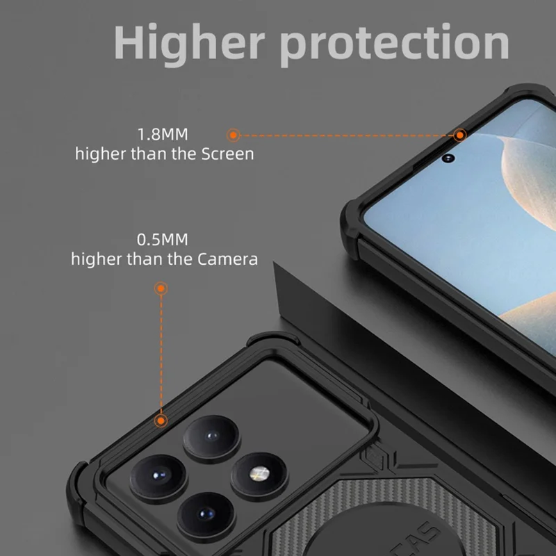 Чехол для телефона BIBERCAS серии J-16 для Xiaomi Poco F6 Pro 5G / Redmi K70 Pro 5G / K70 5G, совместимый с MagSafe, ударопрочный, из ТПУ + ПК, черный