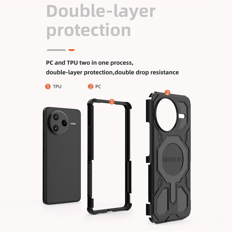 Serie BIBERCAS J-16 para Xiaomi Poco F7 Ultra 5G / Funda Redmi K80 Pro 5G compatible con MagSafe Anticaída TPU + PC Cubierta de teléfono - Negro