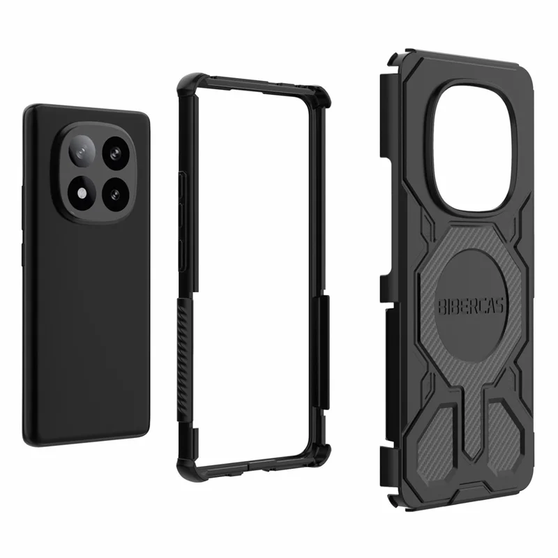 BIBERCAS J-16 Series For Xiaomi Redmi Note 14 Pro+ 5G Case Compatible with MagSafe Anti Drop TPU + PC Phone Cover - Black