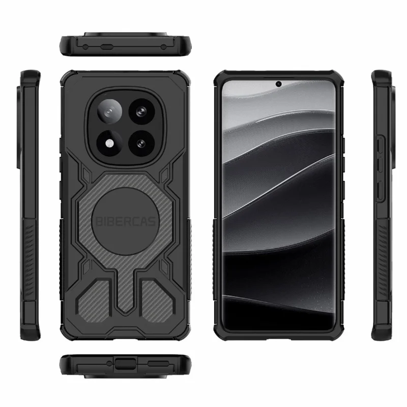 BIBERCAS J-16 Series For Xiaomi Redmi Note 14 Pro+ 5G Case Compatible with MagSafe Anti Drop TPU + PC Phone Cover - Black
