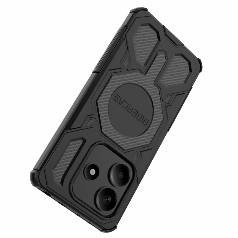 BIBERCAS J-16 Série Para Xiaomi Redmi Note 14 5G Capa Compatível com MagSafe Antiderrapante TPU + PC Capa de Celular - Preto