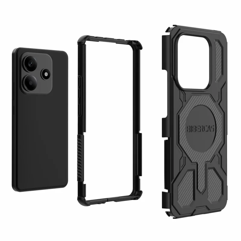 BIBERCAS J-16 Série Para Xiaomi Redmi Note 14 5G Capa Compatível com MagSafe Antiderrapante TPU + PC Capa de Celular - Preto