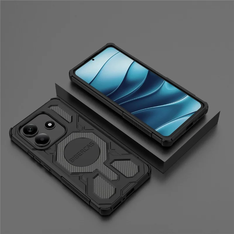 BIBERCAS J-16 Série Para Xiaomi Redmi Note 14 5G Capa Compatível com MagSafe Antiderrapante TPU + PC Capa de Celular - Preto