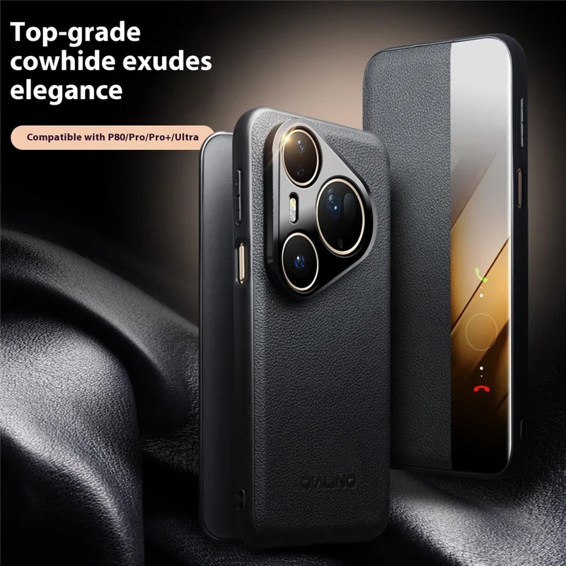 QIALINO Pour Huawei Pura 80 Pro / 80 Pro+ Étui avec Fenêtre Vue Automatique / Veille Cuir de Vache Véritable Housse de Téléphone Rabattable - Noir