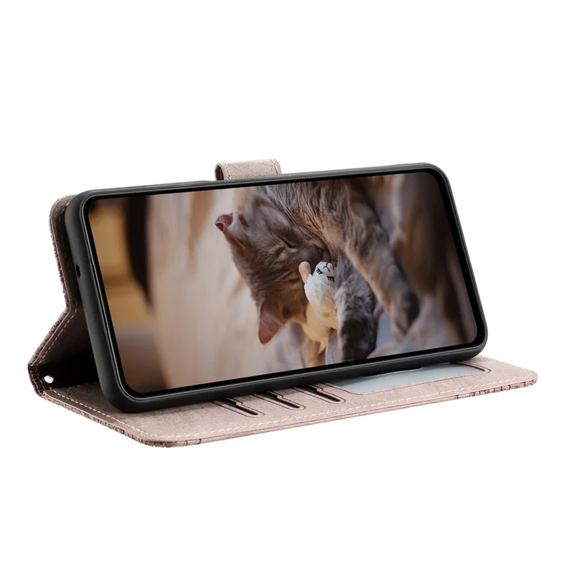 For iPhone Air Case with Wrist Strap Leather Phone Cover Wall Cats Pattern - Smoky Purple
