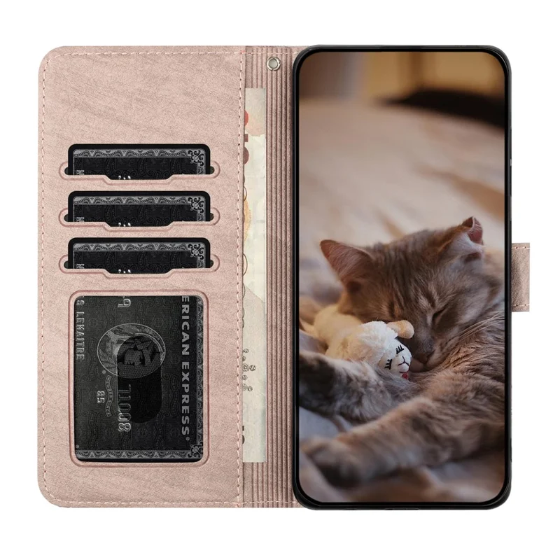 For iPhone Air Case with Wrist Strap Leather Phone Cover Wall Cats Pattern - Smoky Purple