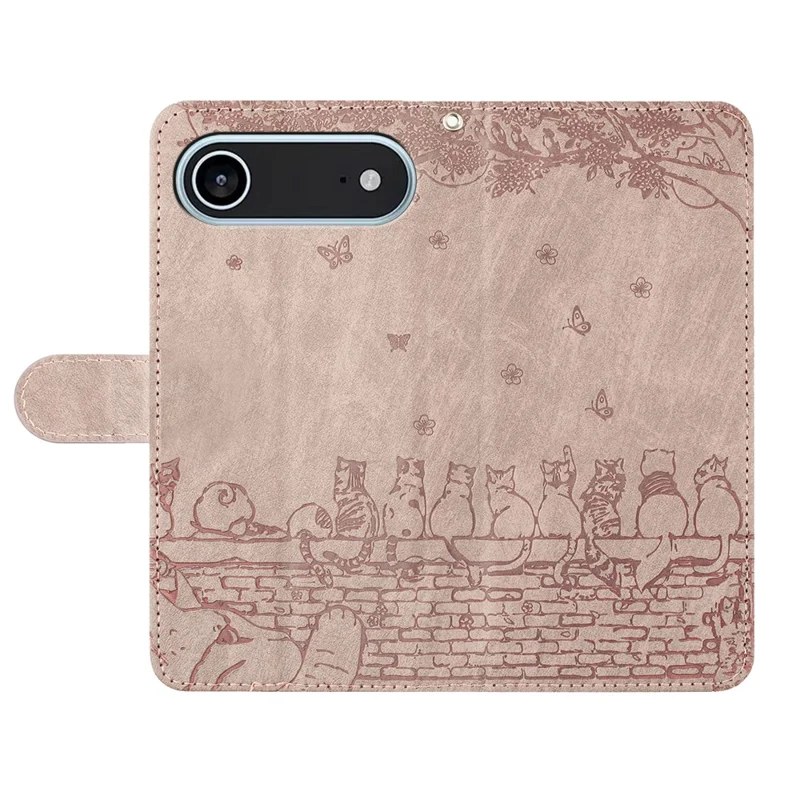 For iPhone Air Case with Wrist Strap Leather Phone Cover Wall Cats Pattern - Smoky Purple