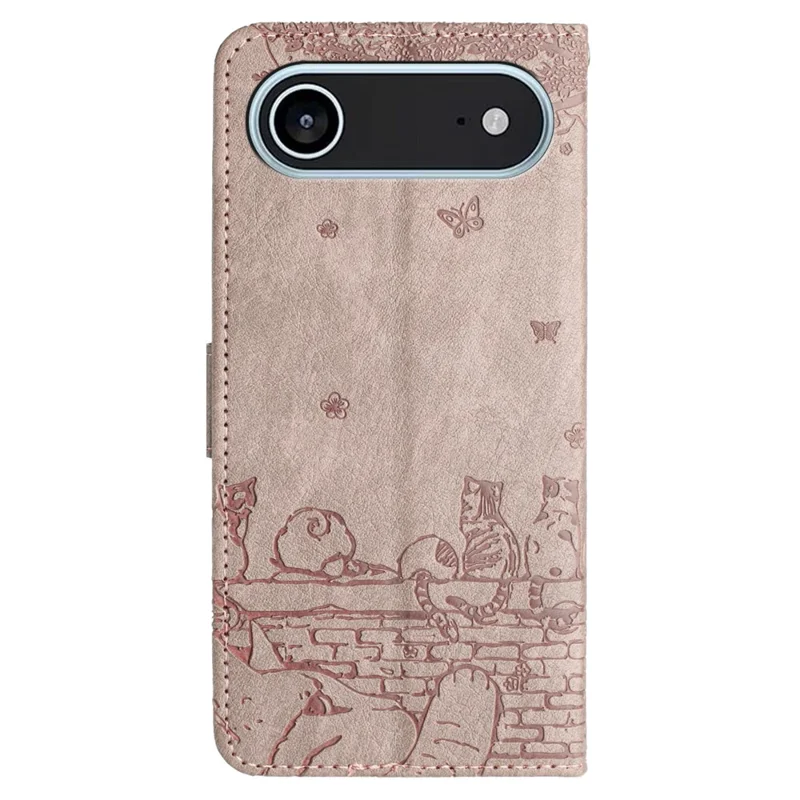 For iPhone Air Case with Wrist Strap Leather Phone Cover Wall Cats Pattern - Smoky Purple