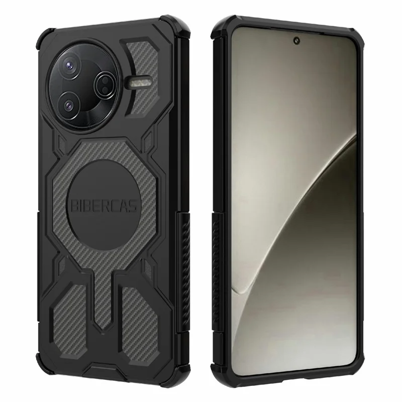 BIBERCAS J-16 Serie für Xiaomi Redmi K80 5G / Poco F7 Pro 5G Hülle Kompatibel mit MagSafe Stoßfest TPU + PC Handyhülle - Schwarz