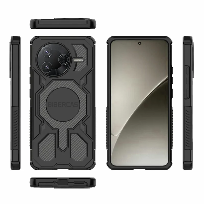 BIBERCAS J-16 Serie für Xiaomi Redmi K80 5G / Poco F7 Pro 5G Hülle Kompatibel mit MagSafe Stoßfest TPU + PC Handyhülle - Schwarz