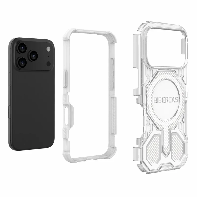 BIBERCAS J-16 Série Transparente Capa para iPhone 17 Pro Compatível com MagSafe TPU + PC - Cinza