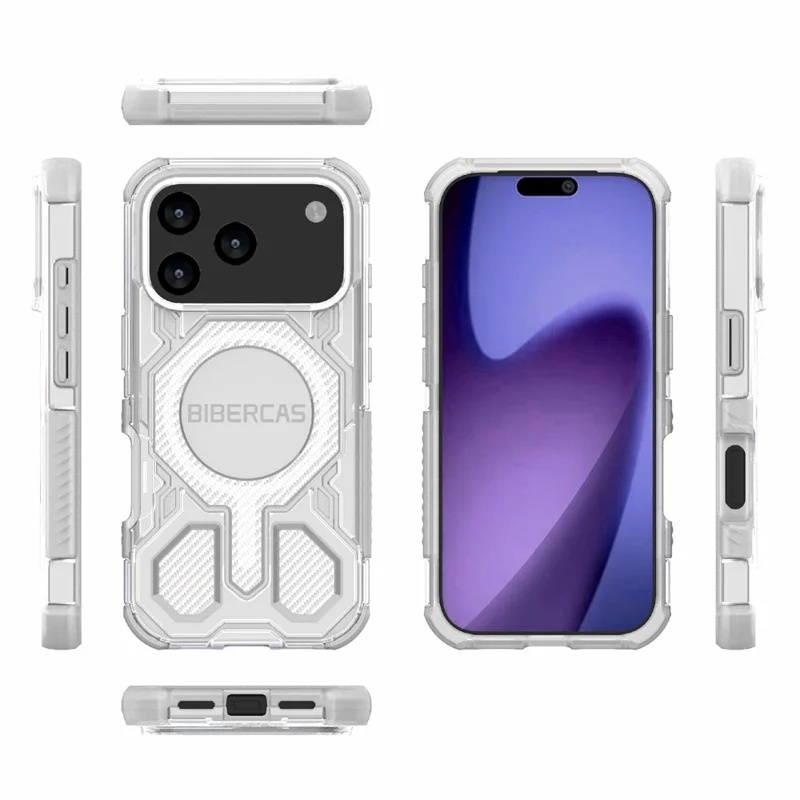 BIBERCAS J-16 Série Transparente Capa para iPhone 17 Pro Compatível com MagSafe TPU + PC - Cinza