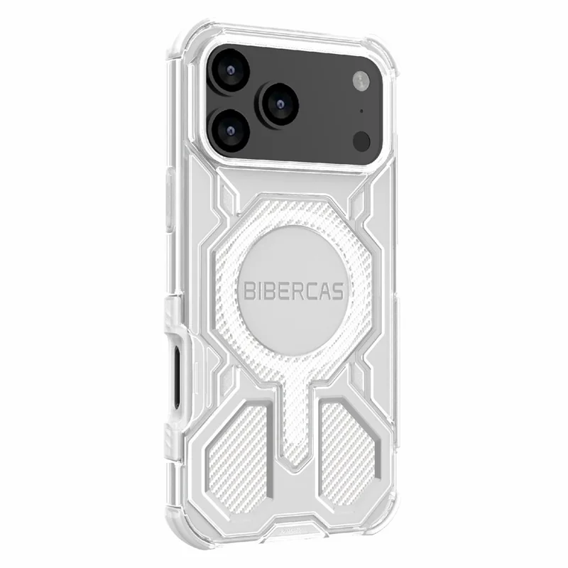 BIBERCAS J-16 Série Transparente Para Capa de iPhone 17 Pro Max Compatível com MagSafe TPU + PC Capa de Telefone - Cinza