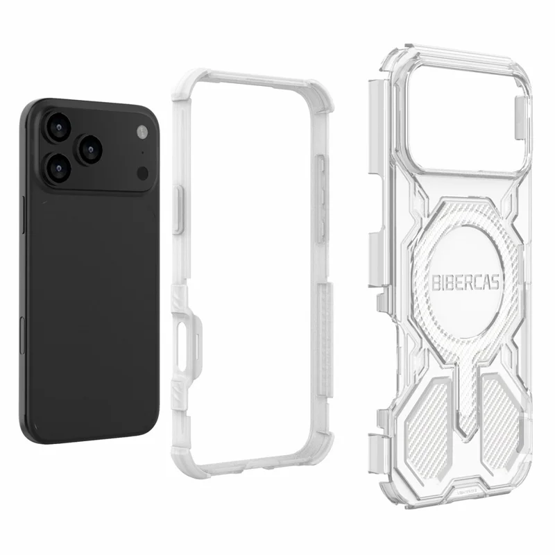 BIBERCAS J-16 Série Transparente Para Capa de iPhone 17 Pro Max Compatível com MagSafe TPU + PC Capa de Telefone - Cinza