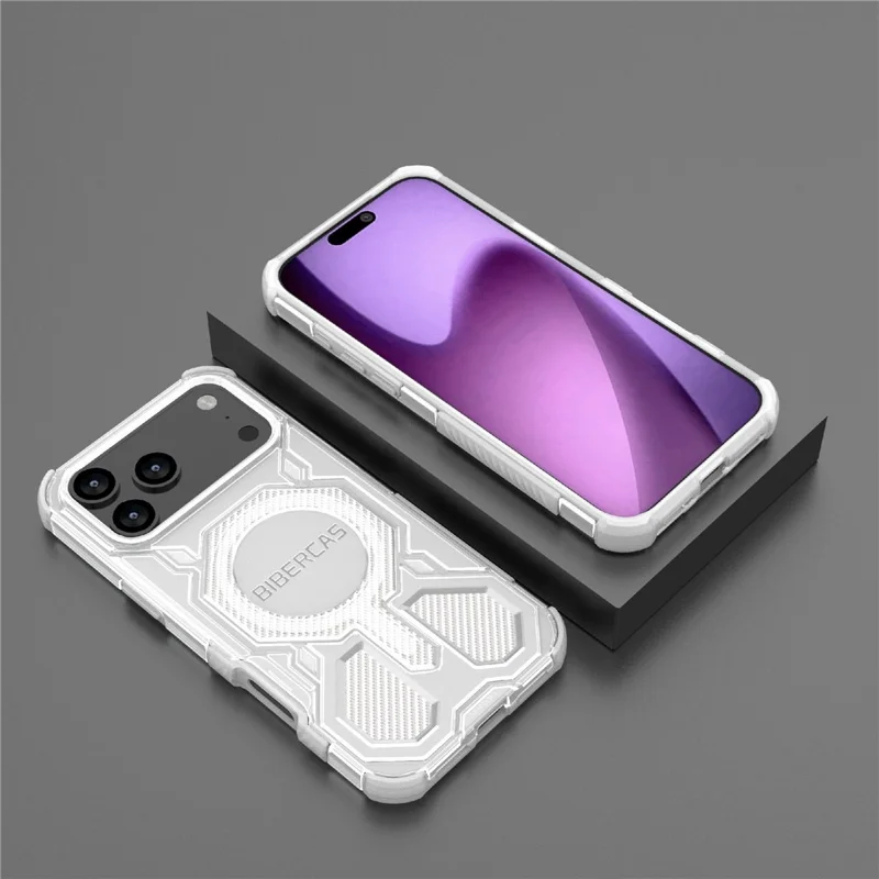 BIBERCAS J-16 Série Transparente Para Capa de iPhone 17 Pro Max Compatível com MagSafe TPU + PC Capa de Telefone - Cinza