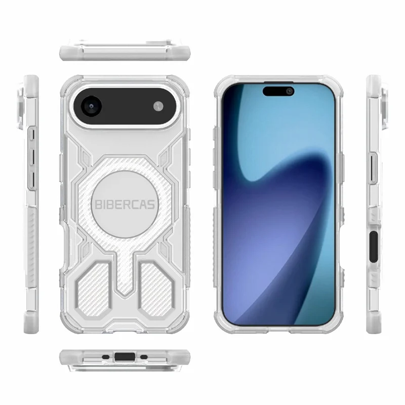 BIBERCAS J-16 Прозрачный чехол для iPhone 17 с поддержкой MagSafe, TPU + PC - Серый