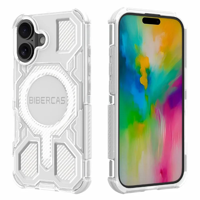 BIBERCAS J-16 Transparent Series For iPhone 16 Case Compatible with MagSafe TPU + PC Phone Cover - Grey